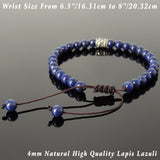 Men's Women Lapis Lazuli Adjustable Braided Bracelet 925 Sterling Silver Fleur de Lis Bead DiyNotion BR771