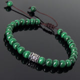 Men's Women Malachite Adjustable Braided Bracelet 925 Sterling Silver Fleur de Lis Bead DiyNotion BR772