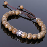 Men's Women Natural Agarwood Adjustable Bracelet 925 Sterling Silver OM Buddhism Charm DiyNotion BR646