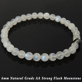 Men's Women Gemstone Strong Flash Moonstone Bracelet 925 Sterling Silver Cross Bead DiyNotion BR1042