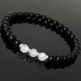 Men's Women Matte Black Onyx Strong Flash Moonstone Bracelet 925 Sterling Silver Spacers DiyNotion BR1043