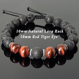 Men's Women Lava Rock Red Tiger Eye Adjustable Braided Bracelet Tibetan Silver Spacers DiyNotion TSB270
