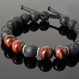 Men's Women Lava Rock Red Tiger Eye Adjustable Braided Bracelet Tibetan Silver Spacers DiyNotion TSB270