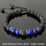 Men's Women Lava Rock Lapis Lazuli Adjustable Braided Bracelet Tibetan Silver Spacers DiyNotion TSB271