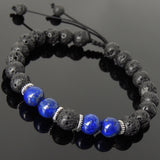Men's Women Lava Rock Lapis Lazuli Adjustable Braided Bracelet Tibetan Silver Spacers DiyNotion TSB271