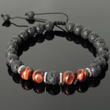 Men's Women Lava Rock Red Tiger Eye Adjustable Braided Bracelet Tibetan Silver Spacers DiyNotion TSB273
