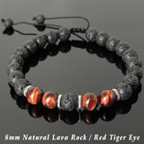 Men's Women Lava Rock Red Tiger Eye Adjustable Braided Bracelet Tibetan Silver Spacers DiyNotion TSB273