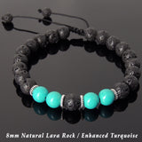 Men's Women Lava Rock Enhanced Turquoise Adjustable Braided Bracelet Tibetan Silver Spacers DiyNotion TSB274