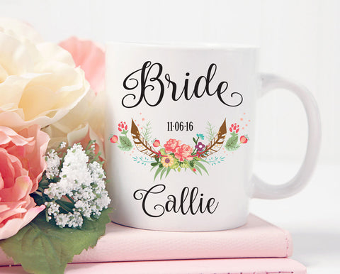 Personalized Bride Mug, Personalized Bride Gift, Custom Wedding Mug, Bridal Mug, Gift For Bride, Bridal Shower Gift, Wedding Date Mug,