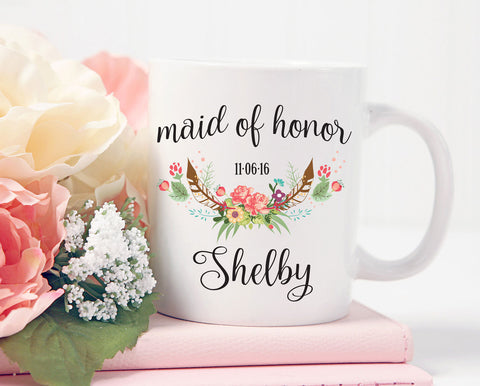 Maid of Honor Mug, Personalized Maid of Honor Gift, Custom Wedding Mug, Gift For Maid of Honor Gift, Wedding Party Gift, Wedding Date Mug