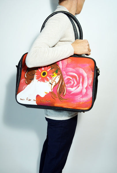 Print Canvas Messenger Bag Women Eco Leather Briefcase 15 inch Laptop Bag Vegan Bags Shoulder Bag Weekender Bad Overnight Bag Office Bag