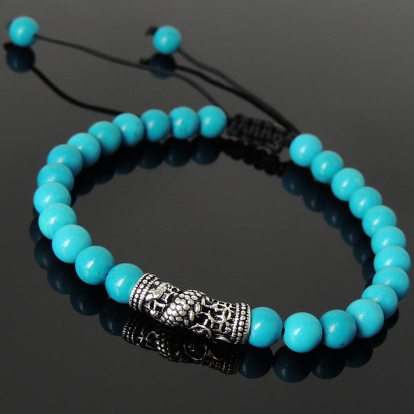 Men's Women Enhanced Turquoise Adjustable Braided Bracelet 925 Sterling Silver Dragon Charm DiyNotion BR792