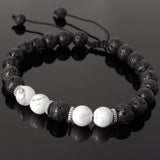 Men's Women Lava Rock White Howlite Adjustable Braided Bracelet Tibetan Silver Spacers DiyNotion TSB275