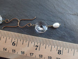 Vintage Crystal & Pearl Earrings, Chandelier Crystal, Natural Fresh Water Pearl Drops, Antique Brass Ear Wires, Gift Earrings CPE279