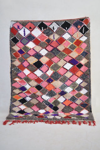 AZILAL. 6'10"x5'3" Vintage Moroccan Rug. Wool Boucherouite Carpet. Modern Design.