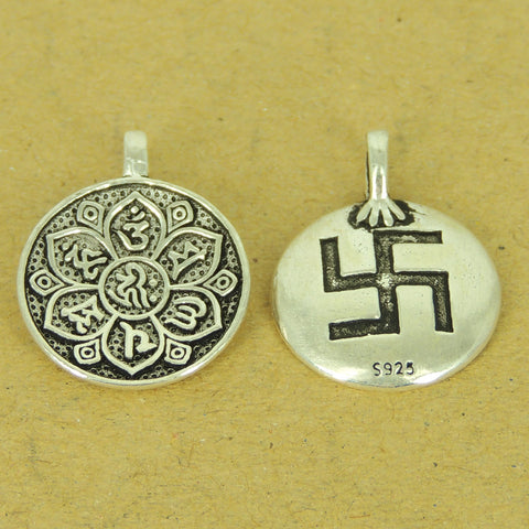 1 PCS 925 Stamp Sterling Silver OM Pendant w/ Lotus DIY Jewelry Making WSP520 Wholesale: See Discount Coupons in Item Details