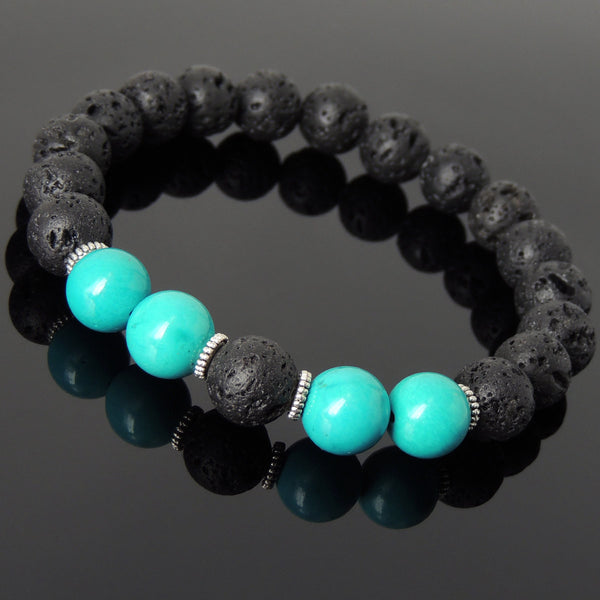 Men's Women Bracelet Lava Rock Enhanced Turquoise Tibetan Silver Yoga Mala DiyNotion Handmade T281
