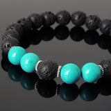 Men's Women Bracelet Lava Rock Enhanced Turquoise Tibetan Silver Yoga Mala DiyNotion Handmade T281