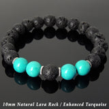 Men's Women Bracelet Lava Rock Enhanced Turquoise Tibetan Silver Yoga Mala DiyNotion Handmade T281