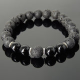 Men's Women Bracelet Lava Rock Bright Black Onyx Tibetan Silver Yoga Mala DiyNotion Handmade T282