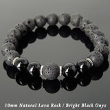 Men's Women Bracelet Lava Rock Bright Black Onyx Tibetan Silver Yoga Mala DiyNotion Handmade T282