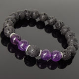 Men's Women Bracelet Lava Rock AA Amethyst Tibetan Silver Yoga Mala DiyNotion Handmade T283