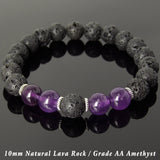 Men's Women Bracelet Lava Rock AA Amethyst Tibetan Silver Yoga Mala DiyNotion Handmade T283