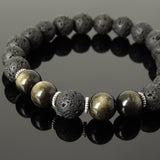 Men's Women Bracelet Lava Rock Golden Obsidian Tibetan Silver Yoga Mala DiyNotion Handmade T284