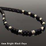 Men's Women Bright Black Onyx 925 Sterling Silver Necklace Handmade Nugget Beads & Clasp DiyNotion Handmade NK153