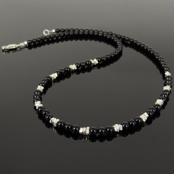 Men's Women Bright Black Onyx 925 Sterling Silver Necklace Handmade Nugget Beads & Clasp DiyNotion Handmade NK153