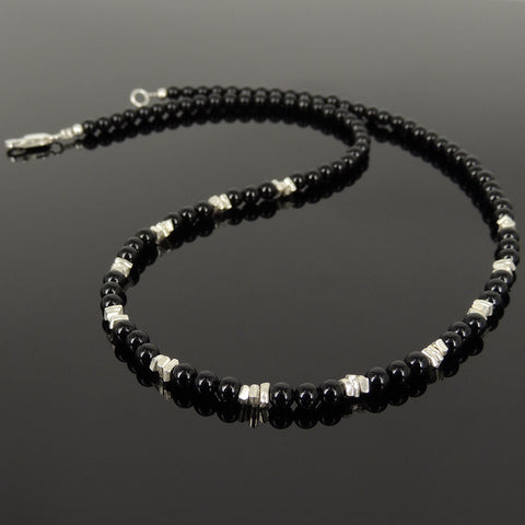 Men's Women Bright Black Onyx 925 Sterling Silver Necklace Handmade Nugget Beads & Clasp DiyNotion Handmade NK153