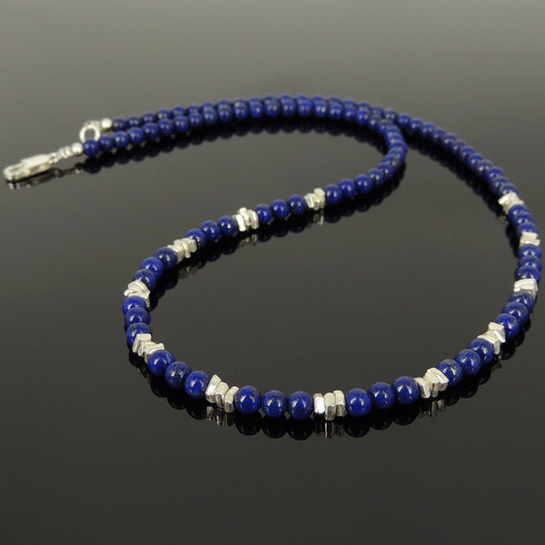 Men's Women Lapis Lazuli 925 Sterling Silver Necklace Handmade Nugget Beads & Clasp DiyNotion Handmade NK154