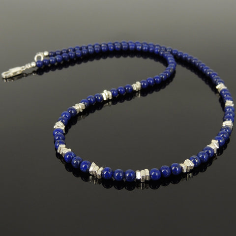Men's Women Lapis Lazuli 925 Sterling Silver Necklace Handmade Nugget Beads & Clasp DiyNotion Handmade NK154