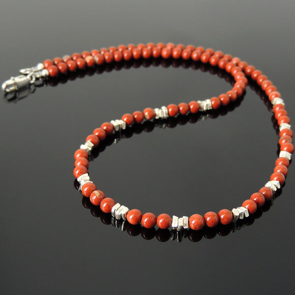 Men's Women Red Jasper Stone 925 Sterling Silver Necklace Handmade Nugget Beads & Clasp DiyNotion Handmade NK162