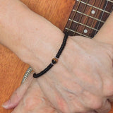 Men's Women Matte Black Onyx Brown Tiger Eye Sterling Silver Bracelet Natural Gemstone DiyNotion Handmade BR125