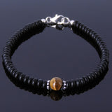 Men's Women Matte Black Onyx Brown Tiger Eye Sterling Silver Bracelet Natural Gemstone DiyNotion Handmade BR125