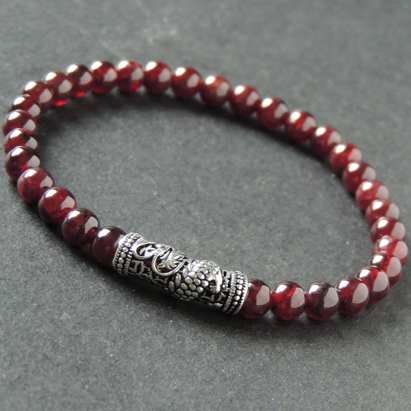 Men's Women Garnet Bracelet 925 Sterling Silver Dragon Charm DiyNotion Handmade BR990