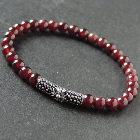 Men's Women Garnet Bracelet 925 Sterling Silver Cross Charm DiyNotion Handmade BR991
