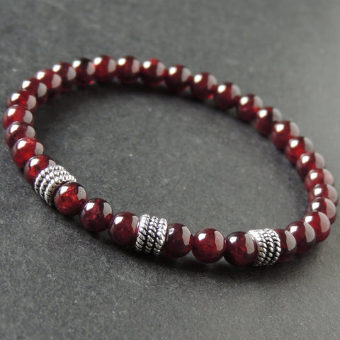 Men's Women Garnet Bracelet 925 Sterling Silver Spacers DiyNotion Handmade BR993