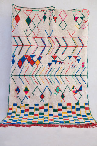 AZILAL. 9'3''x6'2''Vintage Moroccan Rug. Wool Boucherouite Carpet. Modern Design.