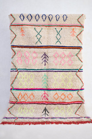 AZILAL. 6'11''x4'4''Vintage Moroccan Rug. Wool Boucherouite Carpet. Modern Design.