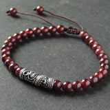 Men's Women Garnet Adjustable Braided Bracelet 925 Sterling Silver Dragon Charm DiyNotion BR994
