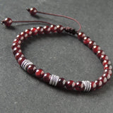Men's Women Garnet Adjustable Braided Bracelet 925 Sterling Silver Spacers DiyNotion BR997