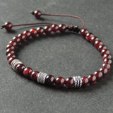 Men's Women Garnet Adjustable Braided Bracelet 925 Sterling Silver Spacers DiyNotion BR997