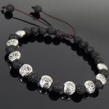 Men's Women Lava Rock Adjustable Braided Bracelet Tibetan Silver Lotus Beads DiyNotion T239