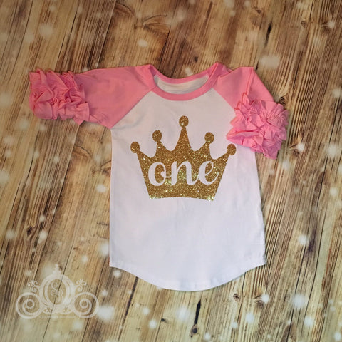 Birthday Number w Gold Glitter Crown Custom Icing Ruffle Raglan