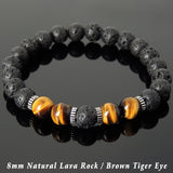 Men Women Lava Rock Brown Tiger Eye Bracelet 925 Sterling Silver Spacers DiyNotion Handmade BR1000