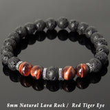 Men Women Lava Rock Red Tiger Eye Bracelet 925 Sterling Silver Spacers DiyNotion Handmade BR1001