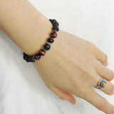 Men Women Lava Rock Red Tiger Eye Bracelet 925 Sterling Silver Spacers DiyNotion Handmade BR1001