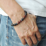 Men Women Lava Rock Red Tiger Eye Bracelet 925 Sterling Silver Spacers DiyNotion Handmade BR1001